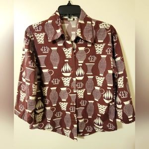 Bamboo Traders Vintage Pottery Print 3/4 Sleeve Buttondown M/L
